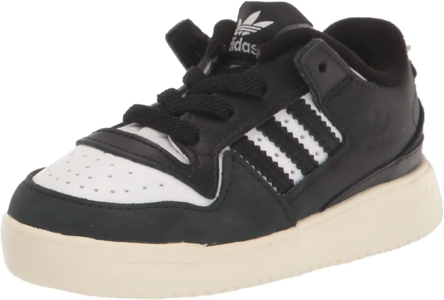 adidas Originals Kids Forum Low Elastic Lace Sneaker, Black/White/Cream White, 7 US Unisex Toddler