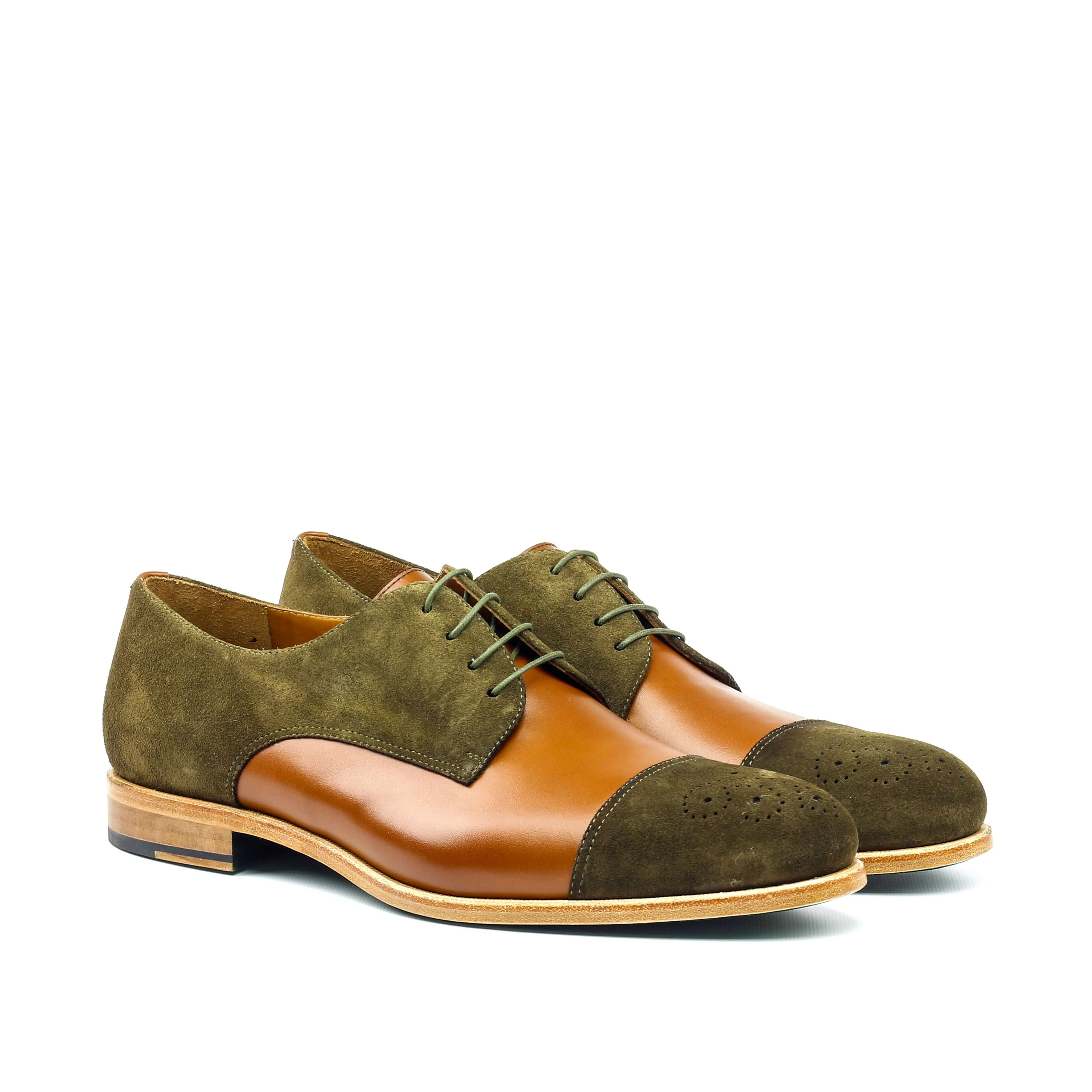 ALEXANDER - Golden Brown/Green Seude Casual but not so Casual Derby Dress Shoes by Le Ruux