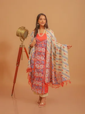 & Top selection Efficient Dupatta Rust Katan Viscose Cream Tussar Kantha Kurta Silk Floral with
