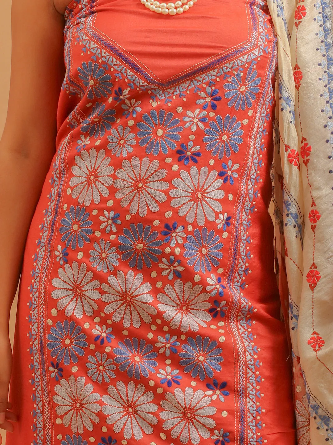 & Top selection Efficient Dupatta Rust Katan Viscose Cream Tussar Kantha Kurta Silk Floral with