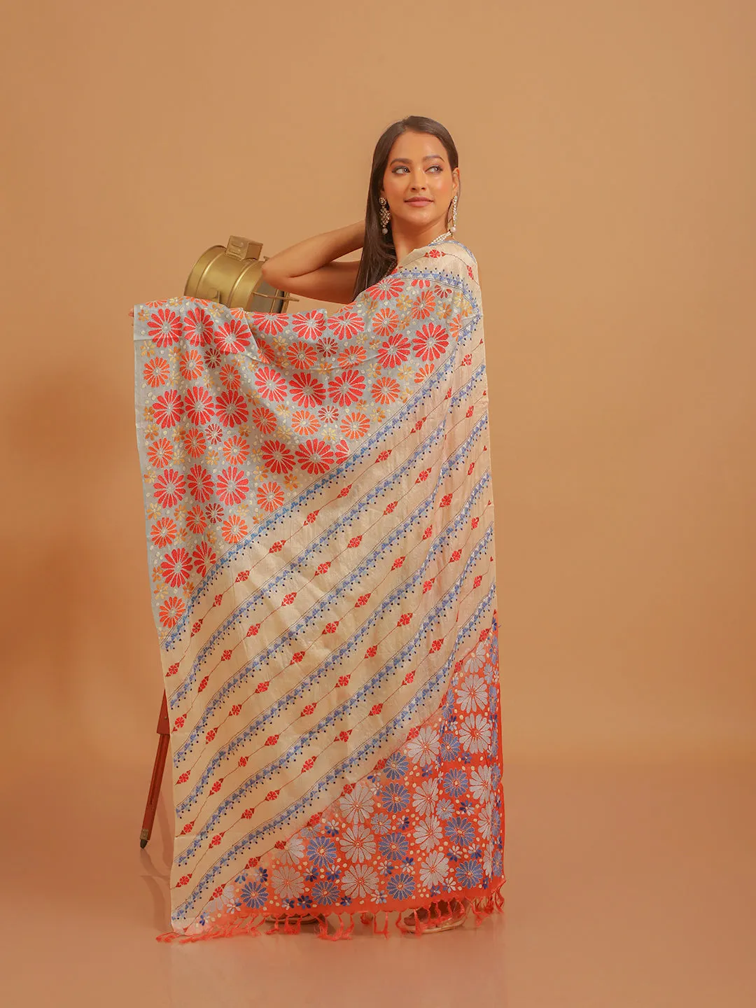 & Top selection Efficient Dupatta Rust Katan Viscose Cream Tussar Kantha Kurta Silk Floral with