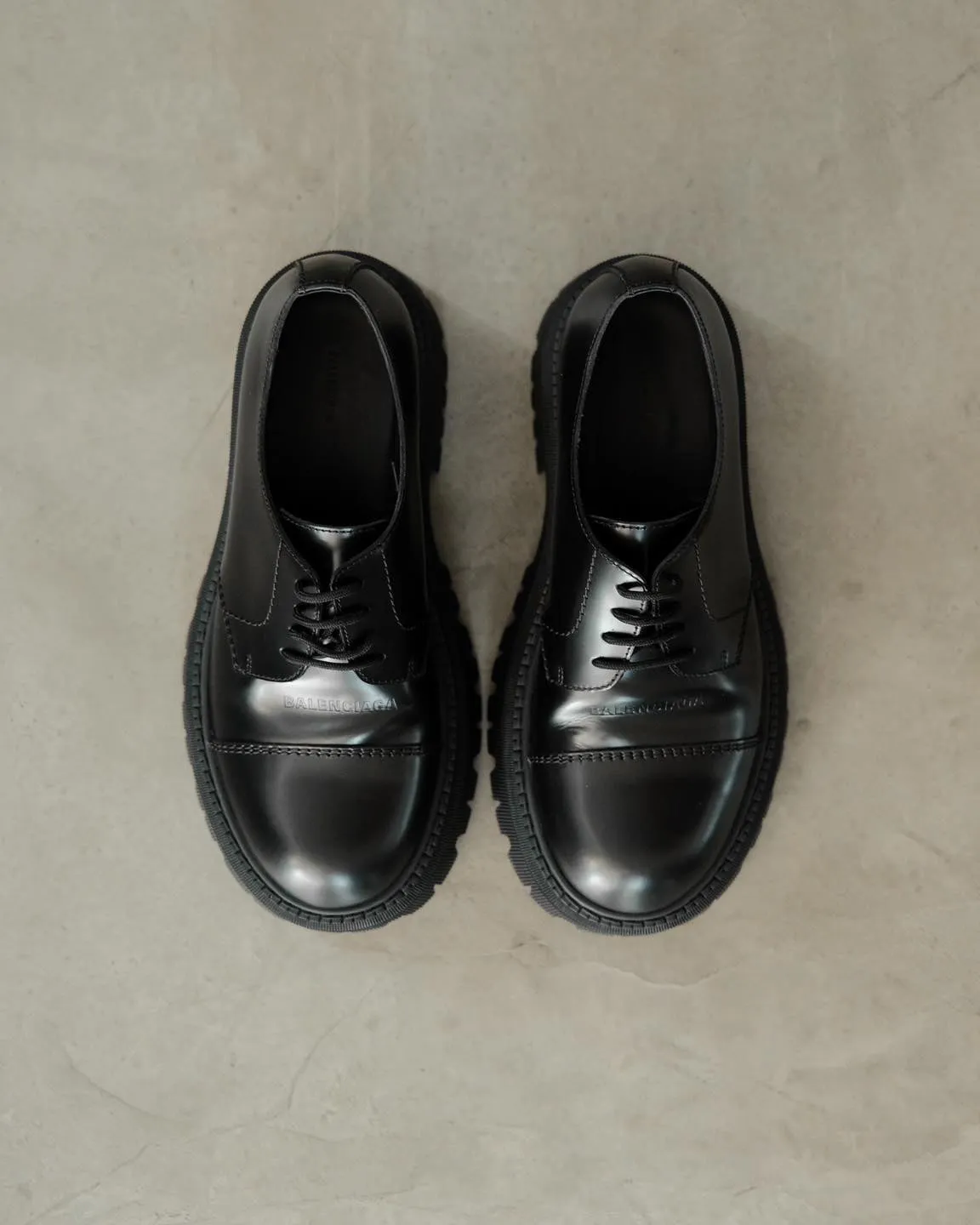 BALENCIAGA Leather Tractor Derby Shoes.