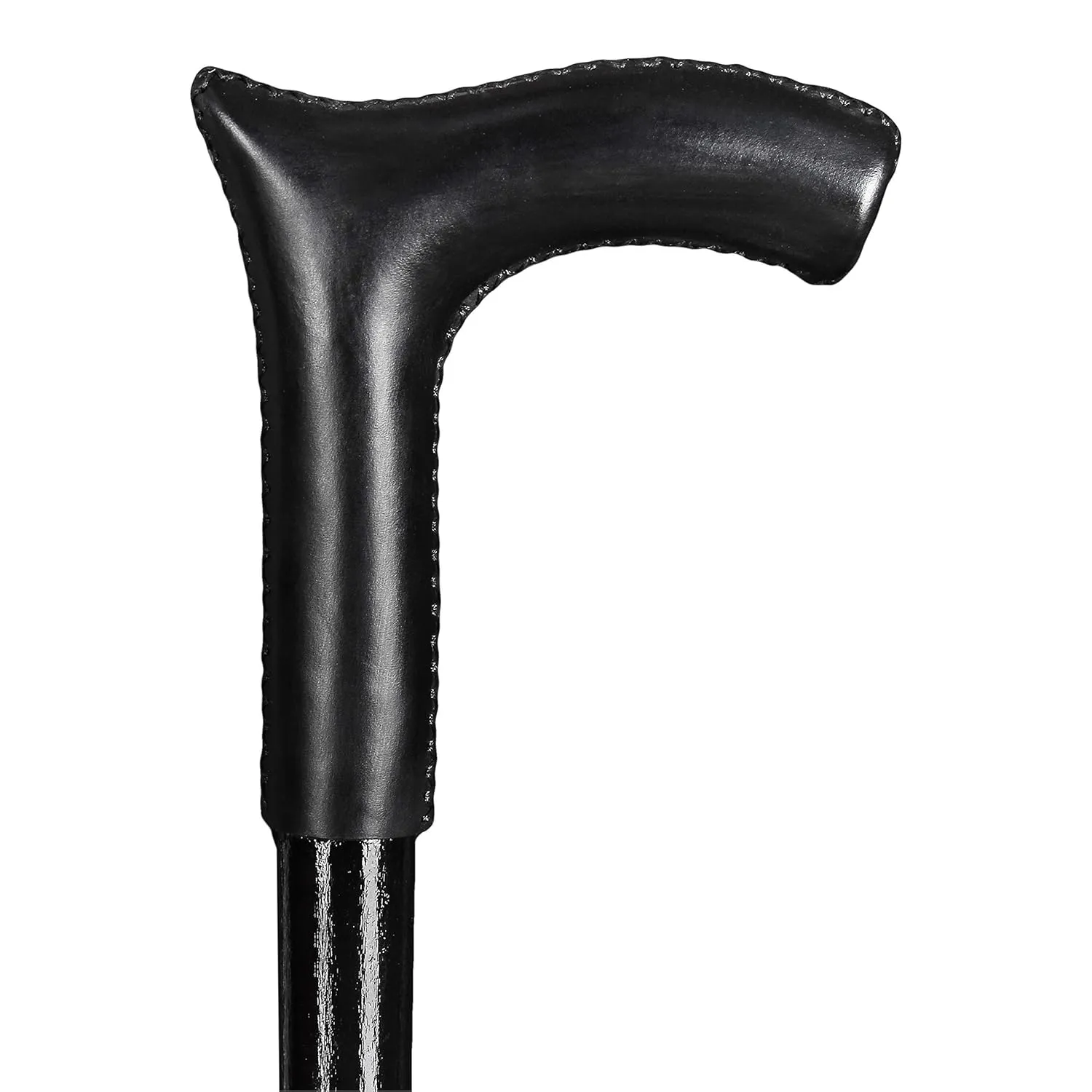Black Leather Walking Stick - Derby Wooden Cane for Gift - Hand Carved Hiking Baston