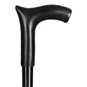 Black Leather Walking Stick - Derby Wooden Cane for Gift - Hand Carved Hiking Baston