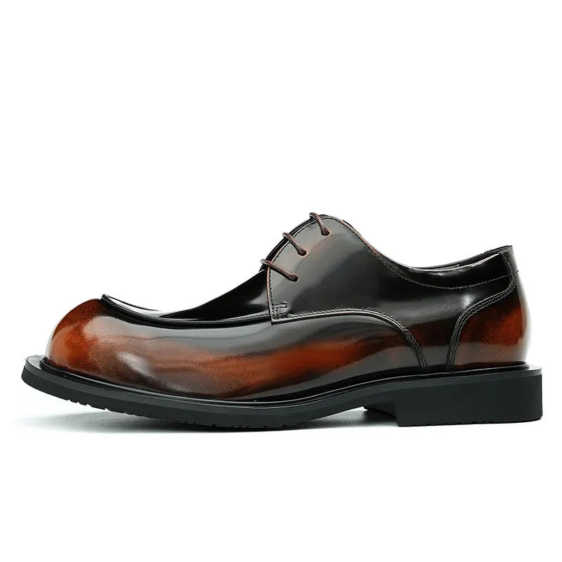 Calfskin Derby Shoes for Men Glossy Round Toe