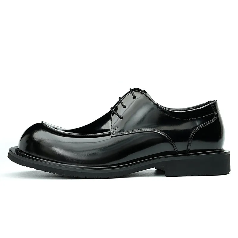 Calfskin Derby Shoes for Men Glossy Round Toe