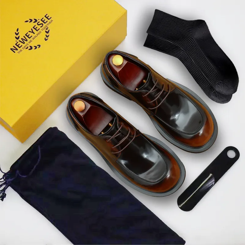Calfskin Derby Shoes for Men Glossy Round Toe