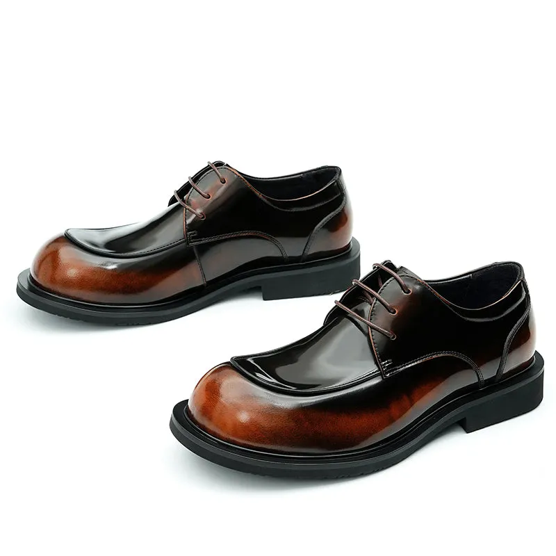 Calfskin Derby Shoes for Men Glossy Round Toe