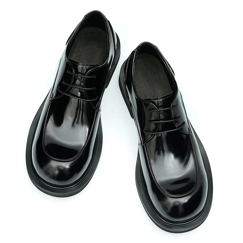 Calfskin Derby Shoes for Men Glossy Round Toe