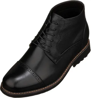 CALTO Men's Invisible Height Increasing Elevator Shoes - Black Leather Lace-up Cap-Toe Boots with Inner Faux Fur - 3.2 Inches Taller - Y41083 - Size 8 D(M) US
