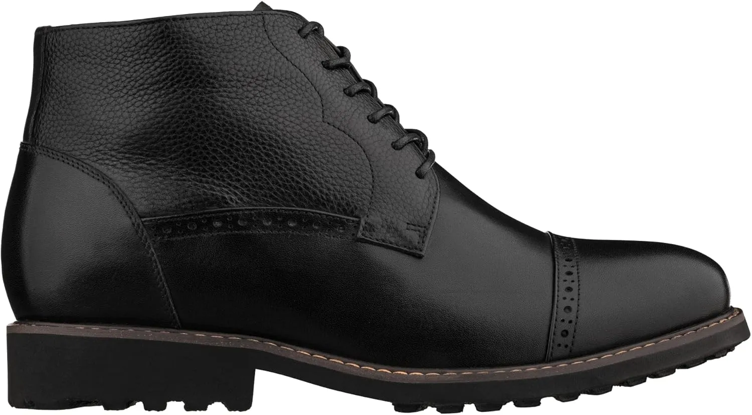 CALTO Men's Invisible Height Increasing Elevator Shoes - Black Leather Lace-up Cap-Toe Boots with Inner Faux Fur - 3.2 Inches Taller - Y41083 - Size 8 D(M) US