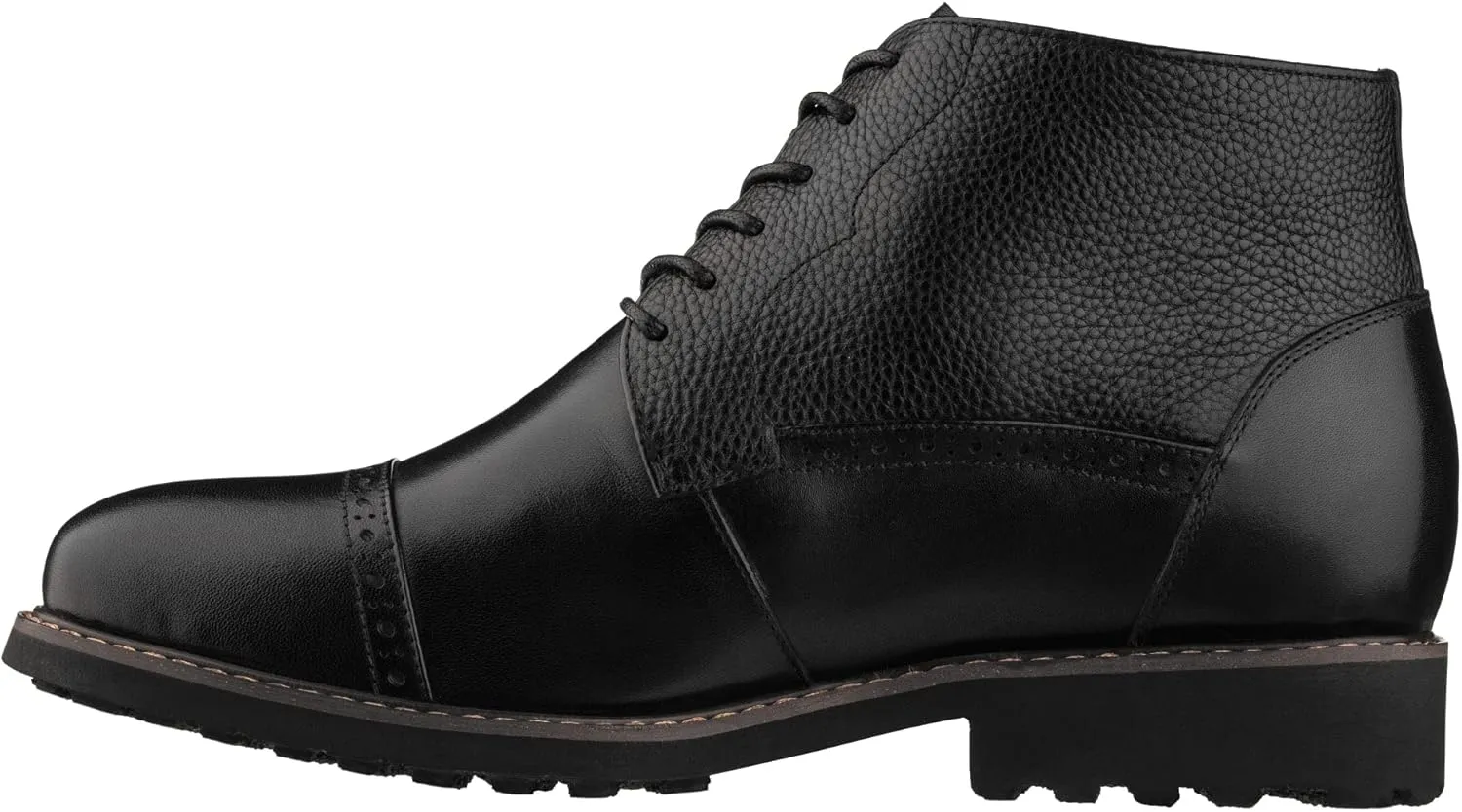 CALTO Men's Invisible Height Increasing Elevator Shoes - Black Leather Lace-up Cap-Toe Boots with Inner Faux Fur - 3.2 Inches Taller - Y41083 - Size 8 D(M) US
