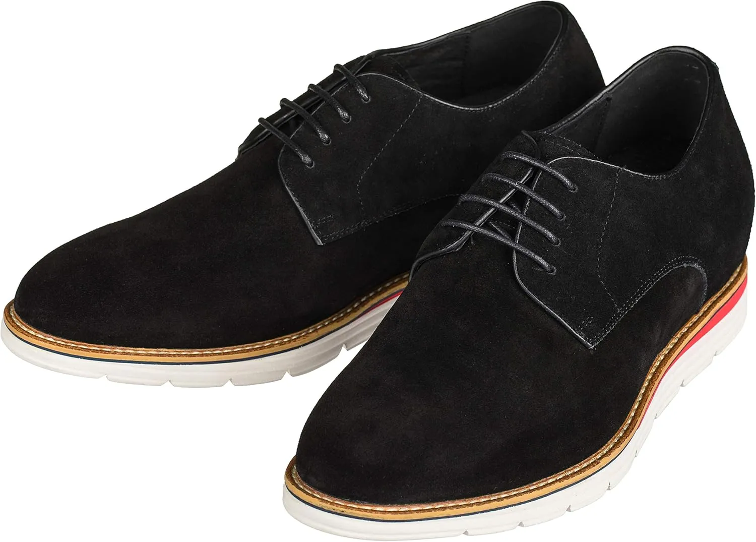 CALTO Men's Invisible Height Increasing Elevator Shoes - Black Nubuck Leather Lace-up Casual Derby - 3.2 Inches Taller - Y4222 - Size 11.5 D(M) US