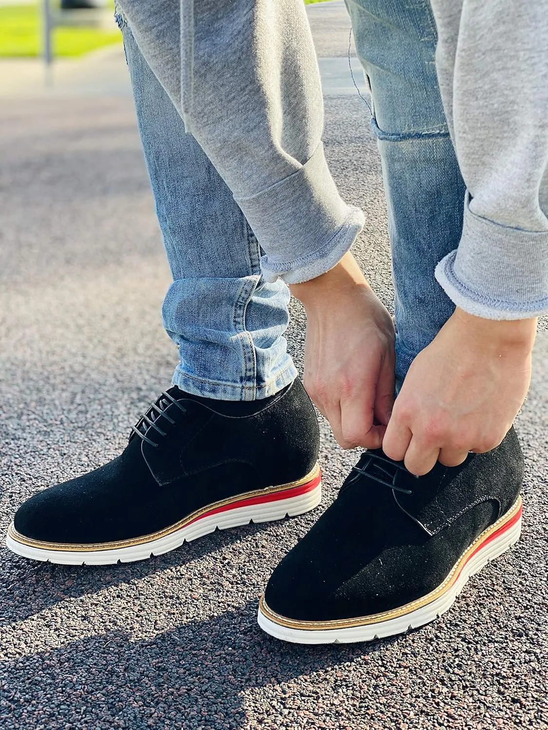 CALTO Men's Invisible Height Increasing Elevator Shoes - Black Nubuck Leather Lace-up Casual Derby - 3.2 Inches Taller - Y4222 - Size 11.5 D(M) US