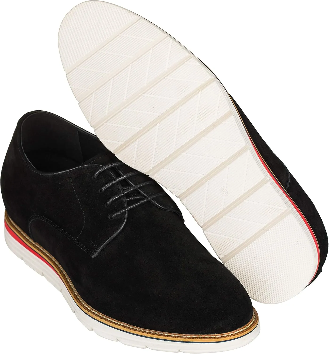CALTO Men's Invisible Height Increasing Elevator Shoes - Black Nubuck Leather Lace-up Casual Derby - 3.2 Inches Taller - Y4222 - Size 11.5 D(M) US
