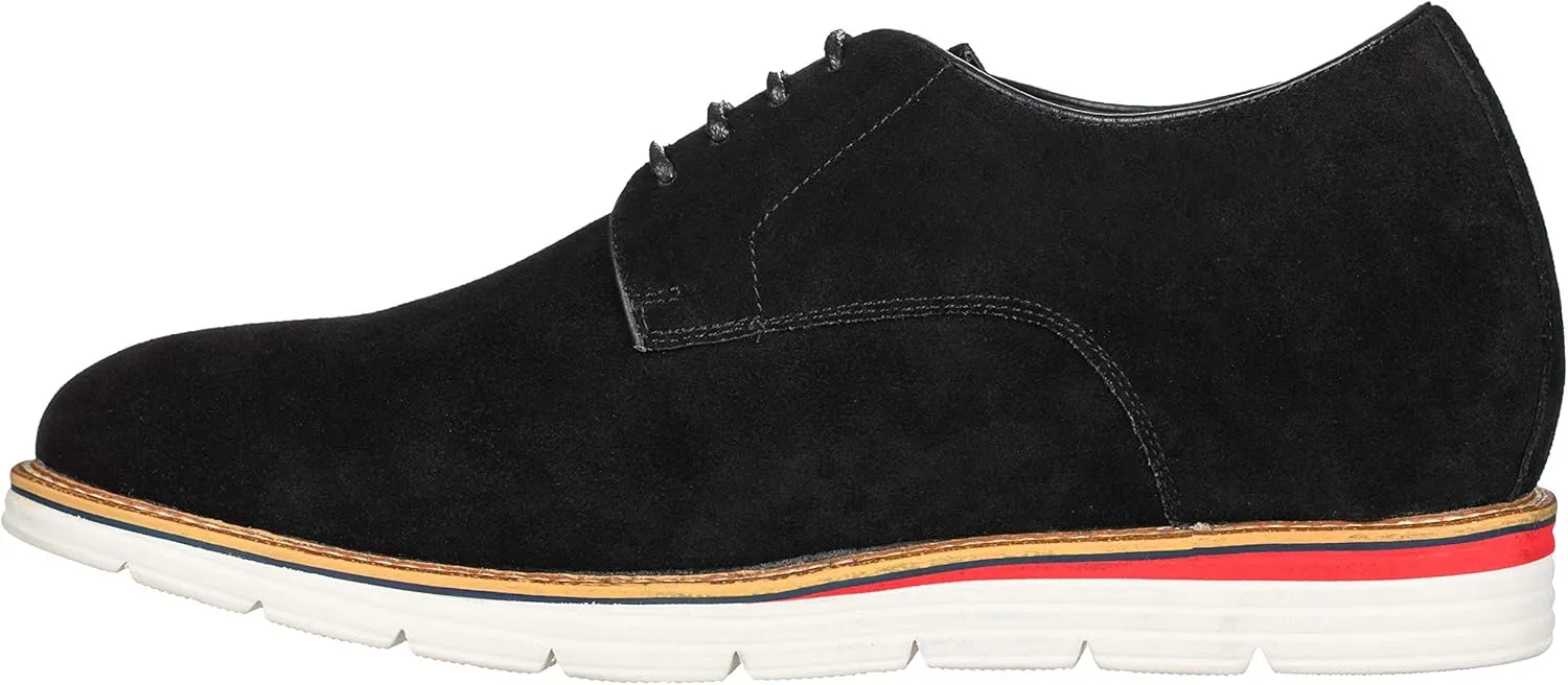 CALTO Men's Invisible Height Increasing Elevator Shoes - Black Nubuck Leather Lace-up Casual Derby - 3.2 Inches Taller - Y4222 - Size 11.5 D(M) US