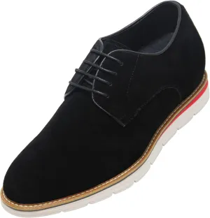 CALTO Men's Invisible Height Increasing Elevator Shoes - Black Nubuck Leather Lace-up Casual Derby - 3.2 Inches Taller - Y4222 - Size 11.5 D(M) US