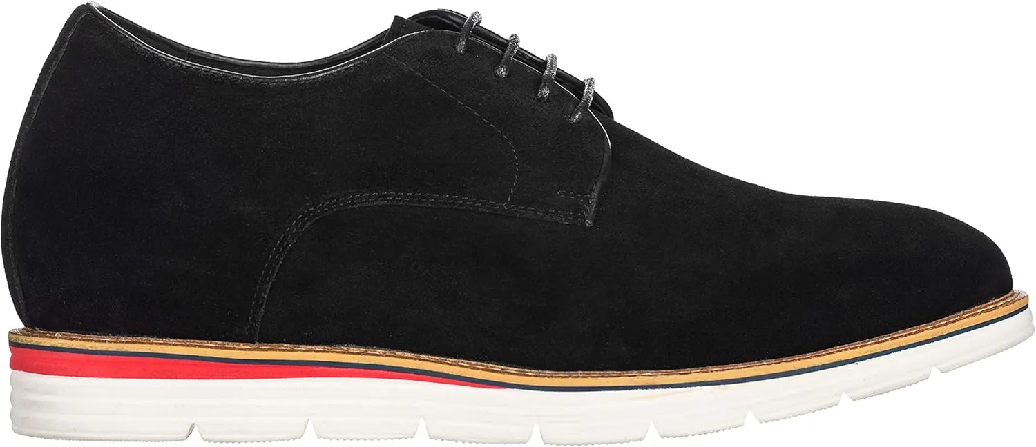 CALTO Men's Invisible Height Increasing Elevator Shoes - Black Nubuck Leather Lace-up Casual Derby - 3.2 Inches Taller - Y4222 - Size 11.5 D(M) US
