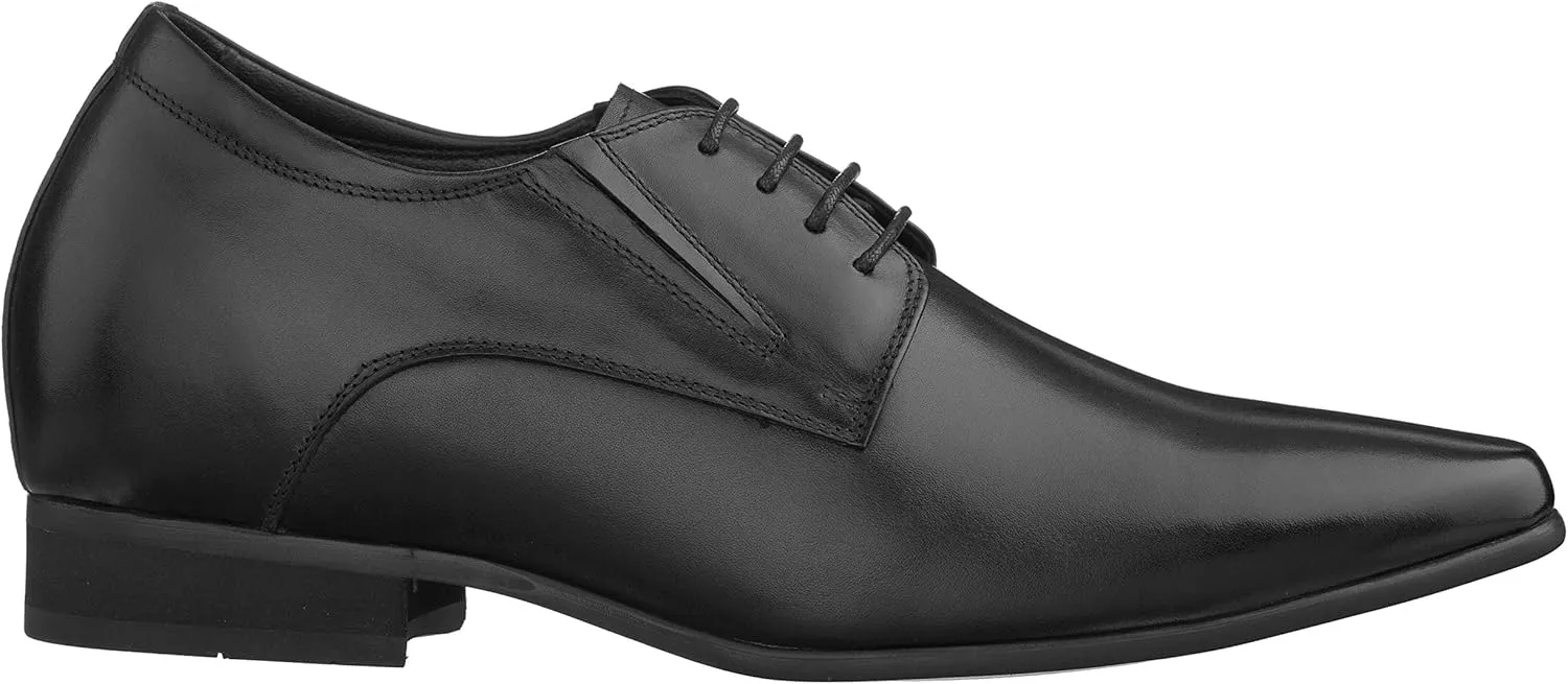 CALTO Men's Invisible Height Increasing Elevator Shoes - Black Premium Leather Lace-up Formal Derby Oxfords - 3 Inches Taller - Y5051 - Size 8 D(M) US