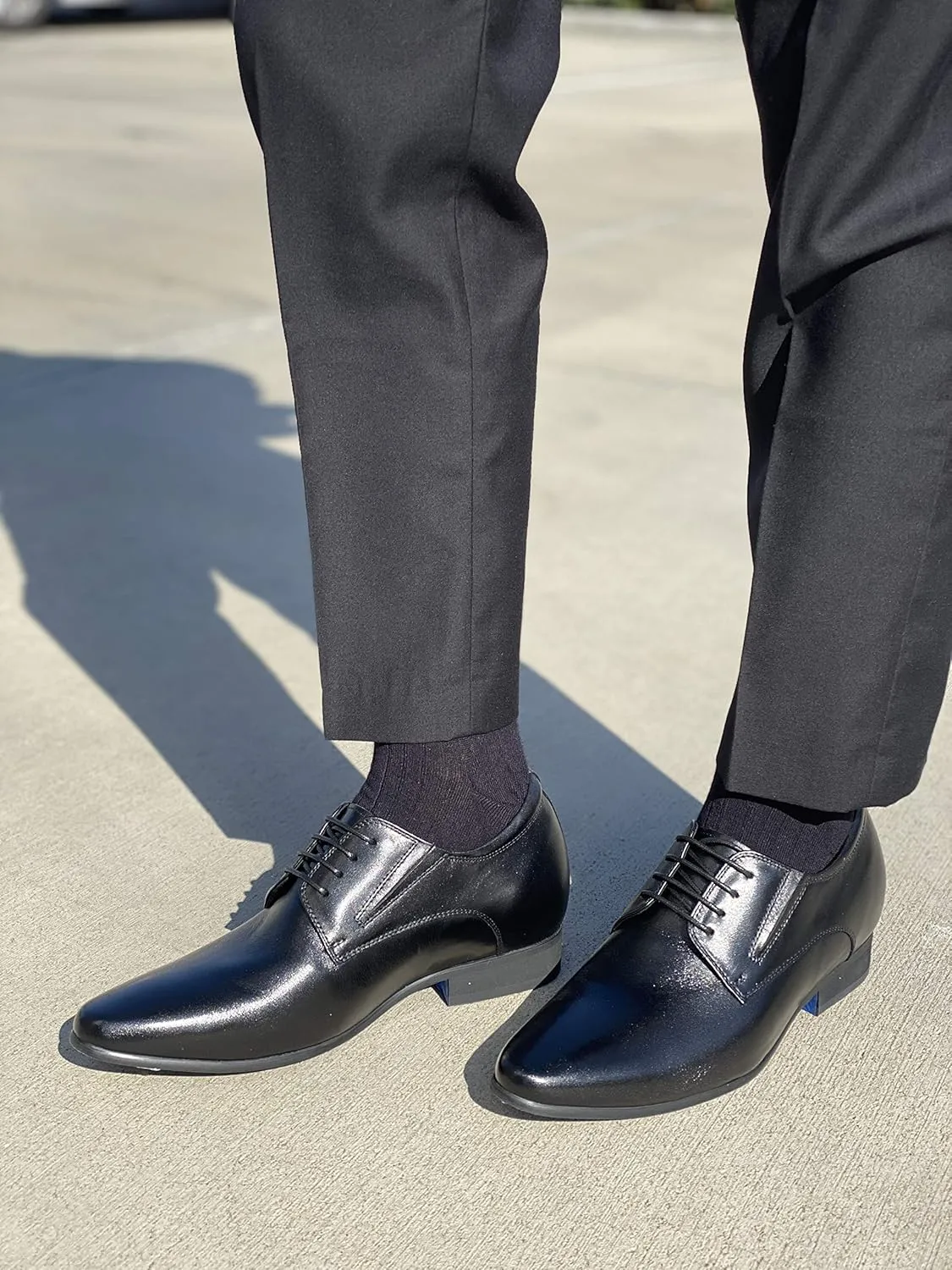 CALTO Men's Invisible Height Increasing Elevator Shoes - Black Premium Leather Lace-up Formal Derby Oxfords - 3 Inches Taller - Y5051 - Size 8 D(M) US
