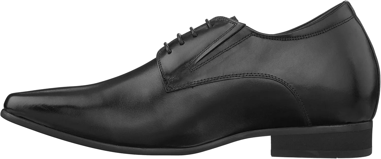 CALTO Men's Invisible Height Increasing Elevator Shoes - Black Premium Leather Lace-up Formal Derby Oxfords - 3 Inches Taller - Y5051 - Size 8 D(M) US