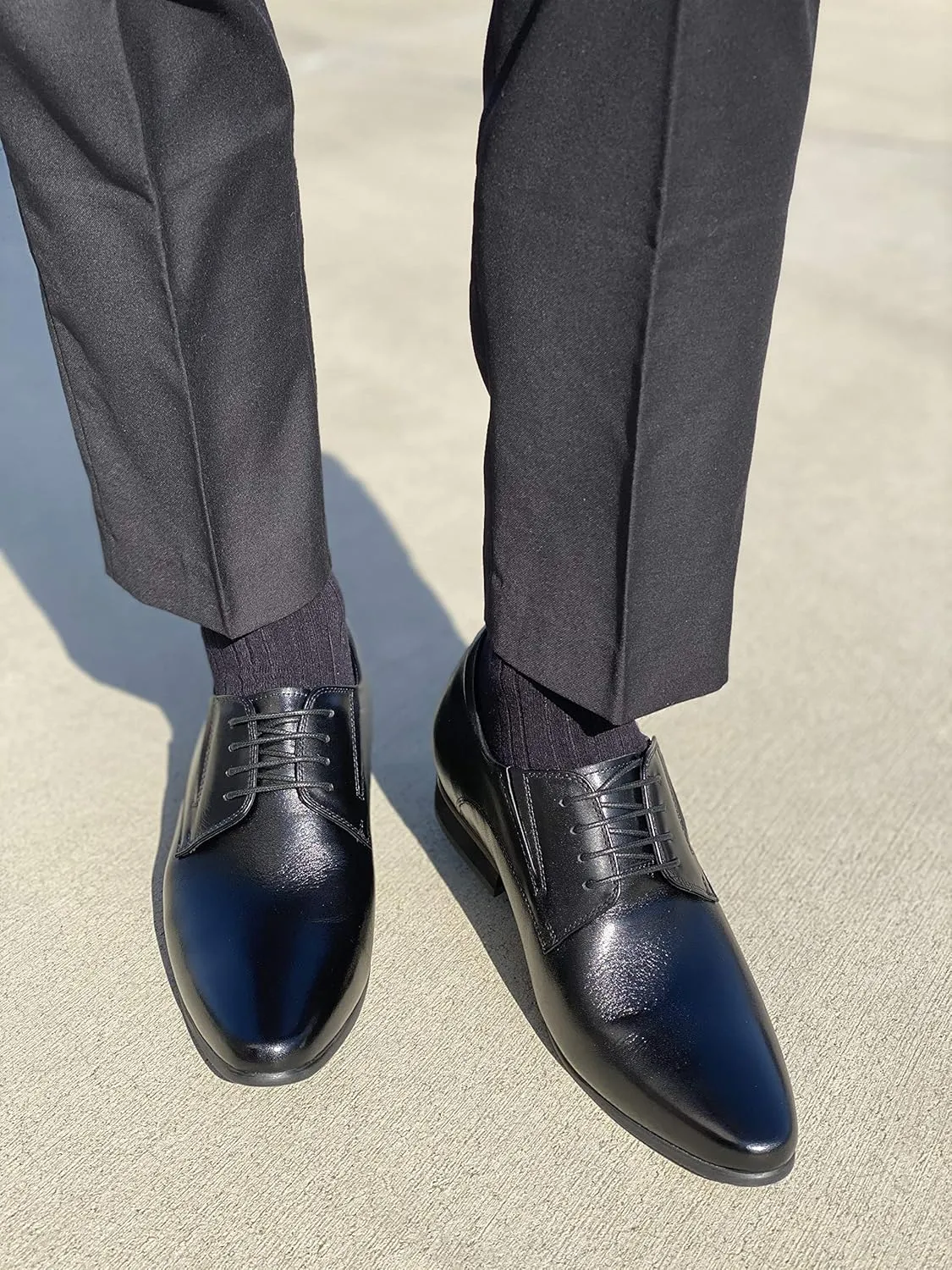 CALTO Men's Invisible Height Increasing Elevator Shoes - Black Premium Leather Lace-up Formal Derby Oxfords - 3 Inches Taller - Y5051 - Size 8 D(M) US