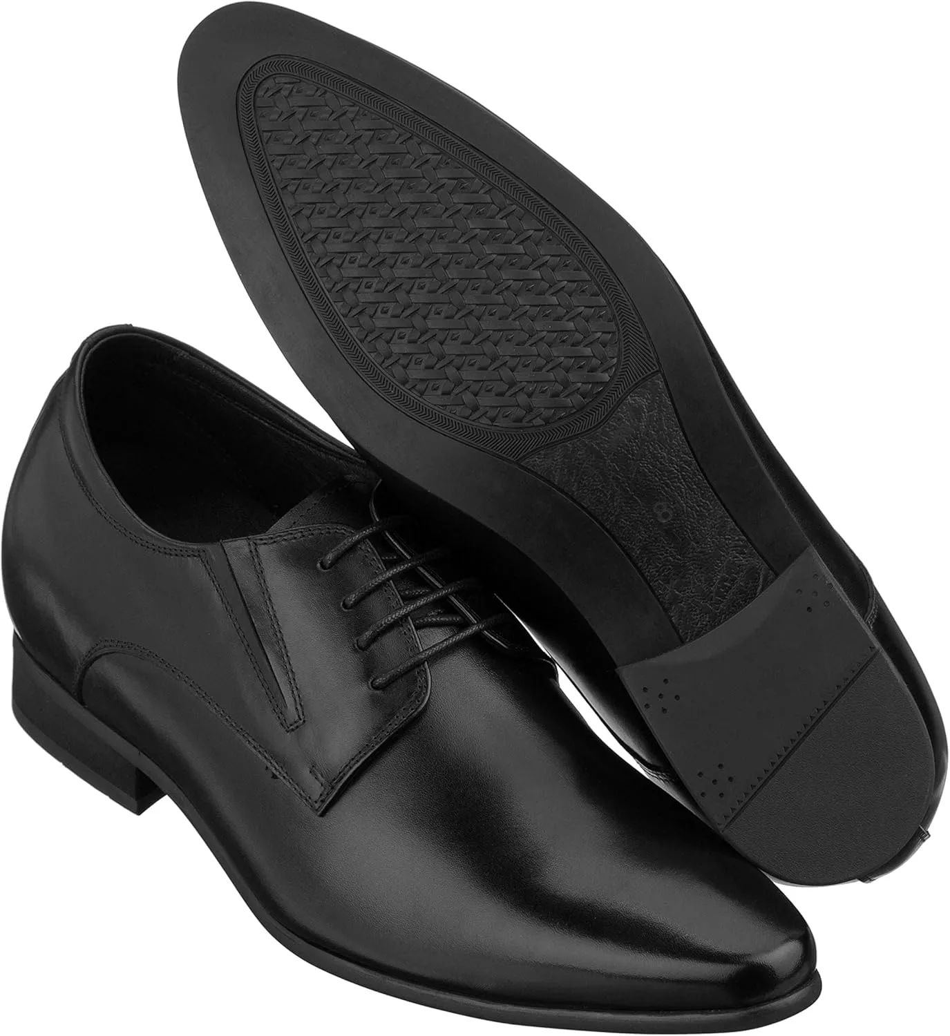 CALTO Men's Invisible Height Increasing Elevator Shoes - Black Premium Leather Lace-up Formal Derby Oxfords - 3 Inches Taller - Y5051 - Size 8 D(M) US