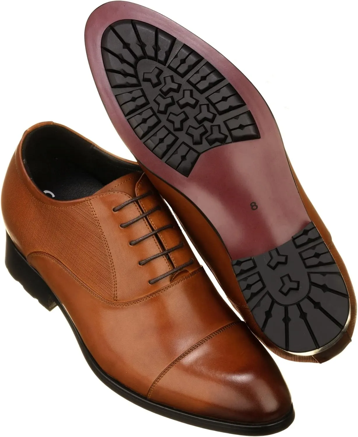 CALTO Men's Invisible Height Increasing Elevator Shoes - Brown Premium Leather Lace-up Formal Derby Oxfords - 3 Inches Taller - Y6711 - Size 11.5 D(M) US