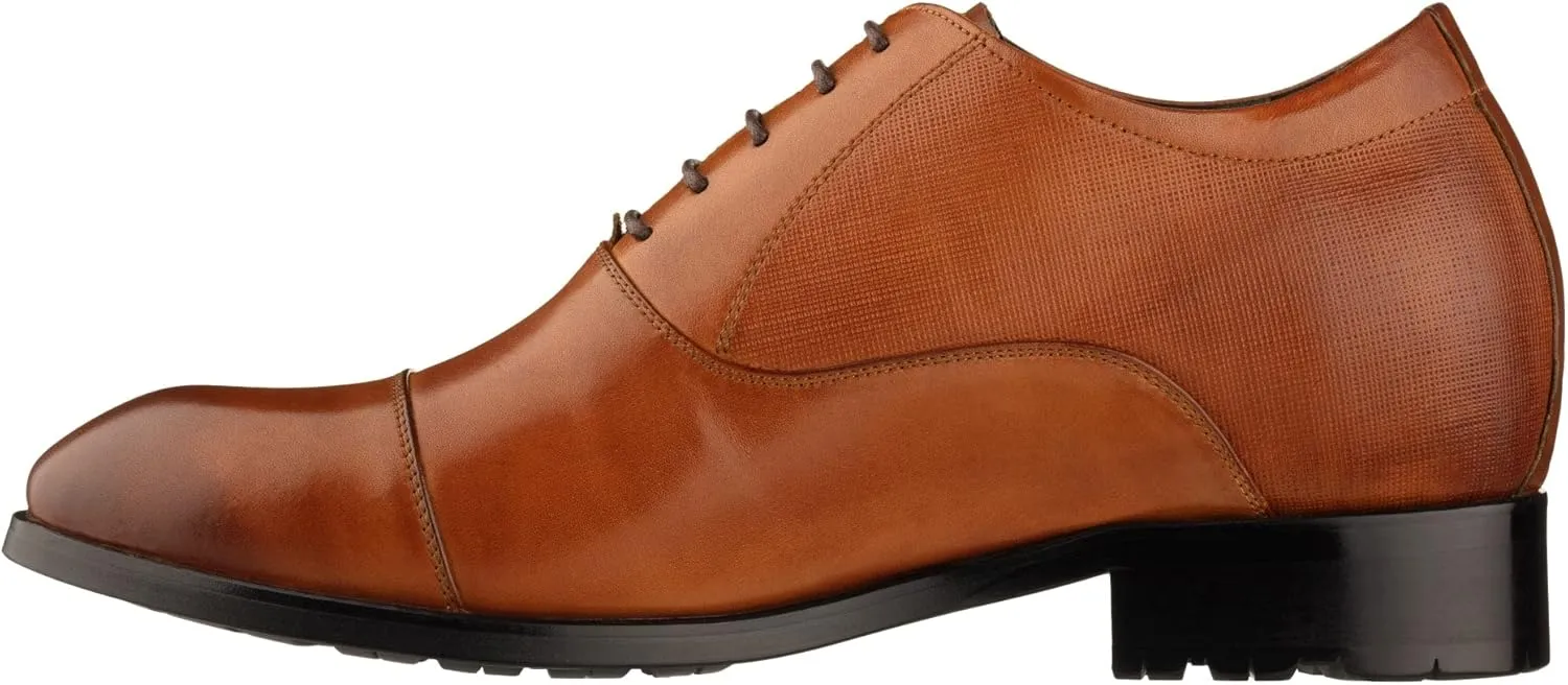 CALTO Men's Invisible Height Increasing Elevator Shoes - Brown Premium Leather Lace-up Formal Derby Oxfords - 3 Inches Taller - Y6711 - Size 11.5 D(M) US
