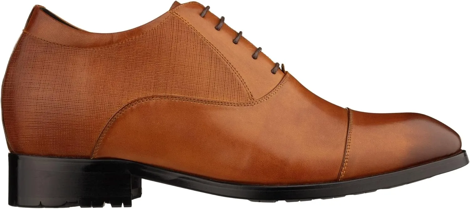 CALTO Men's Invisible Height Increasing Elevator Shoes - Brown Premium Leather Lace-up Formal Derby Oxfords - 3 Inches Taller - Y6711 - Size 11.5 D(M) US
