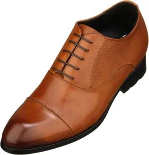 CALTO Men's Invisible Height Increasing Elevator Shoes - Brown Premium Leather Lace-up Formal Derby Oxfords - 3 Inches Taller - Y6711 - Size 11.5 D(M) US