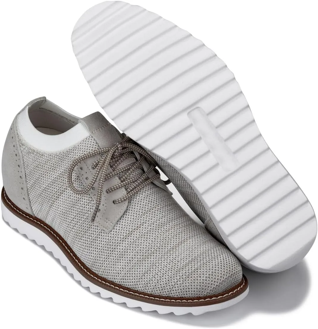 CALTO Men's Invisible Height Increasing Elevator Shoes - Cream Lightweight Lace-up Casual Derby - 3.2 Inches Taller - J1505 - Size 10 D(M) US
