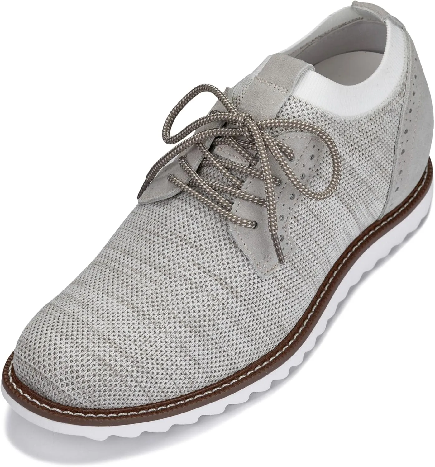 CALTO Men's Invisible Height Increasing Elevator Shoes - Cream Lightweight Lace-up Casual Derby - 3.2 Inches Taller - J1505 - Size 10 D(M) US
