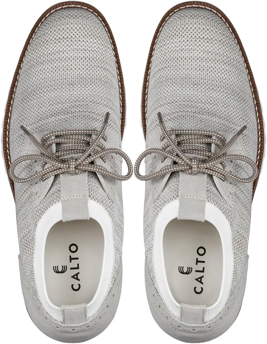 CALTO Men's Invisible Height Increasing Elevator Shoes - Cream Lightweight Lace-up Casual Derby - 3.2 Inches Taller - J1505 - Size 10 D(M) US