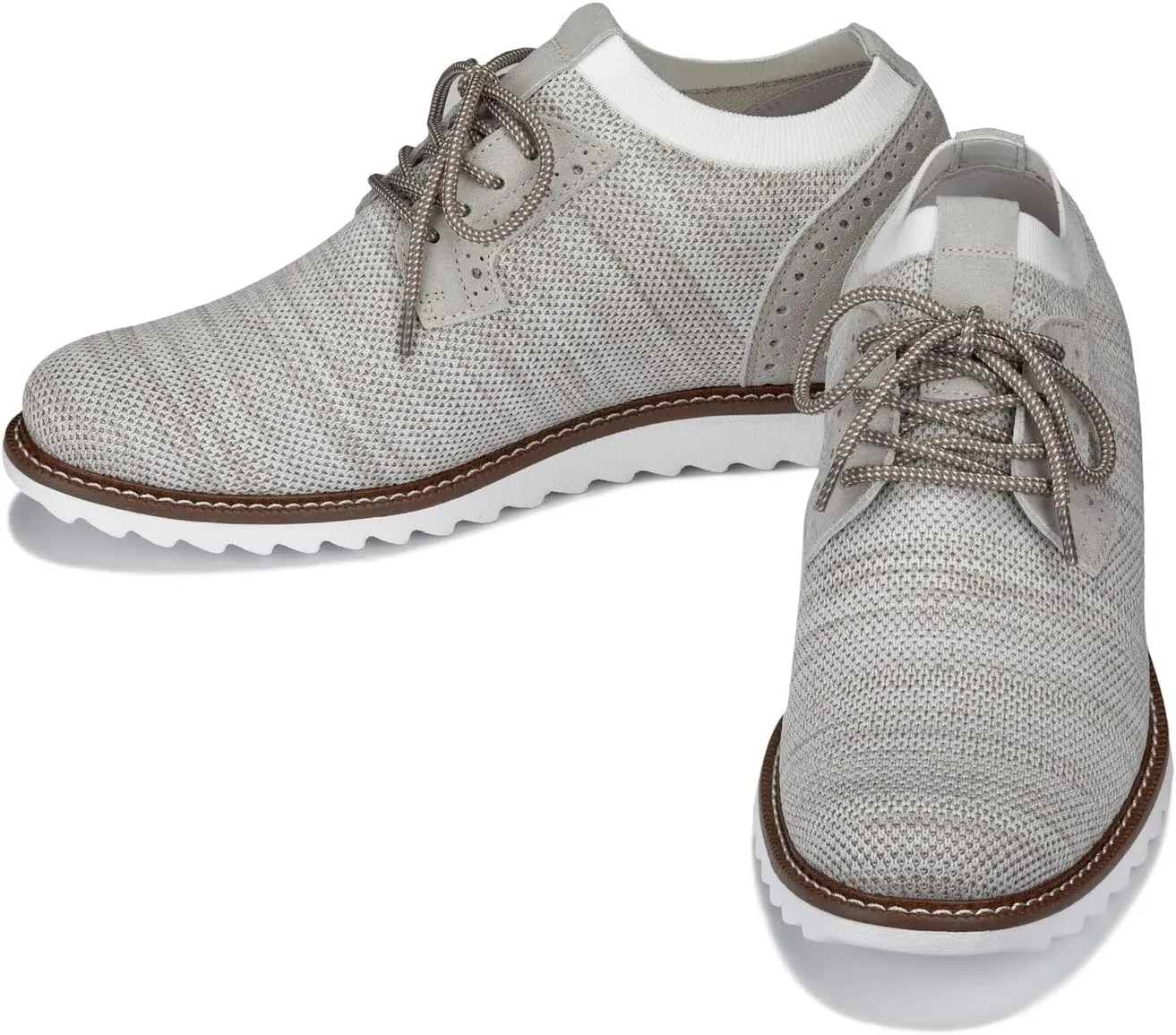 CALTO Men's Invisible Height Increasing Elevator Shoes - Cream Lightweight Lace-up Casual Derby - 3.2 Inches Taller - J1505 - Size 10 D(M) US