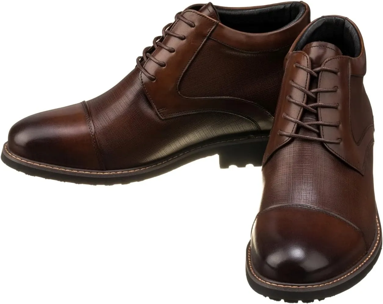 CALTO Men's Invisible Height Increasing Elevator Shoes - Dark Brown Leather Lace-up Cap-Toe Boots with Inner Faux Fur - 3.2 Inches Taller - Y41089 - Size 10 D(M) US