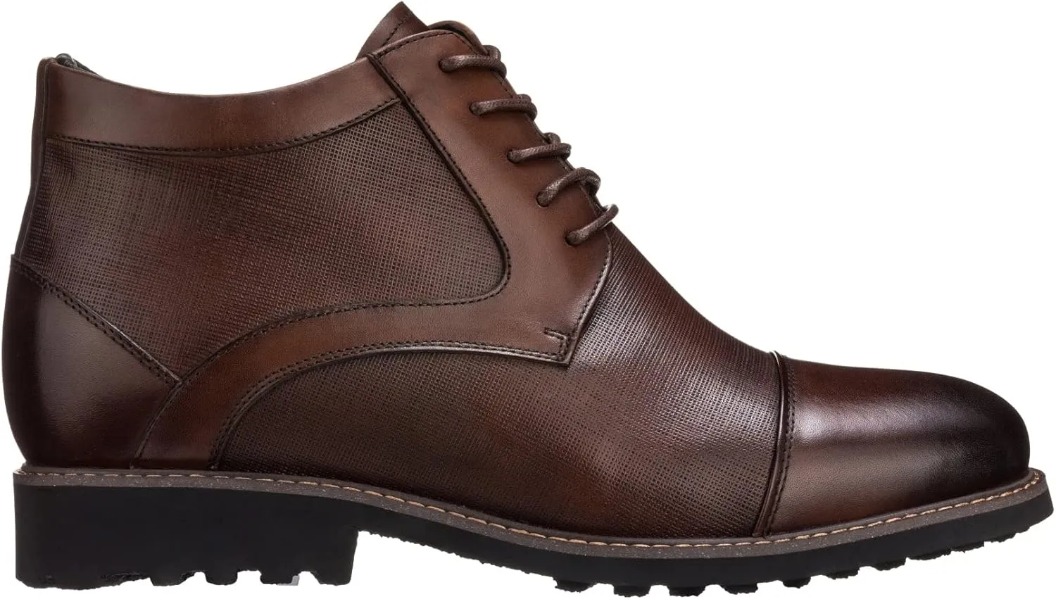 CALTO Men's Invisible Height Increasing Elevator Shoes - Dark Brown Leather Lace-up Cap-Toe Boots with Inner Faux Fur - 3.2 Inches Taller - Y41089 - Size 10 D(M) US