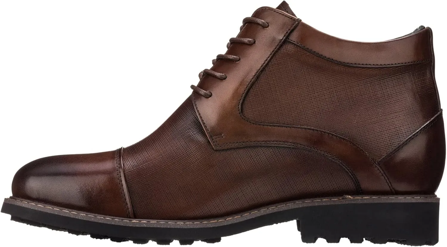 CALTO Men's Invisible Height Increasing Elevator Shoes - Dark Brown Leather Lace-up Cap-Toe Boots with Inner Faux Fur - 3.2 Inches Taller - Y41089 - Size 10 D(M) US