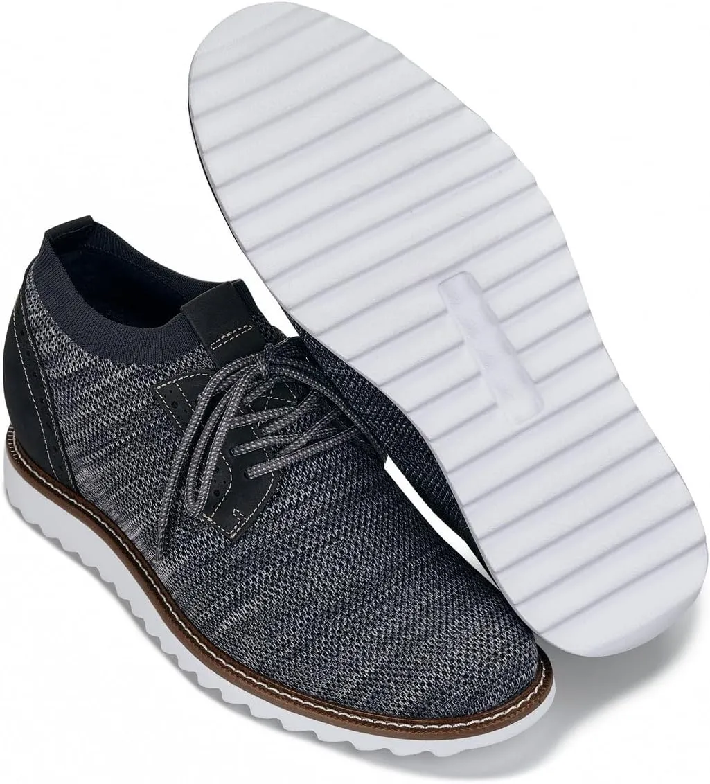 CALTO Men's Invisible Height Increasing Elevator Shoes - Grey Lightweight Lace-up Casual Derby - 3.2 Inches Taller - J1503 - Size 10 D(M) US