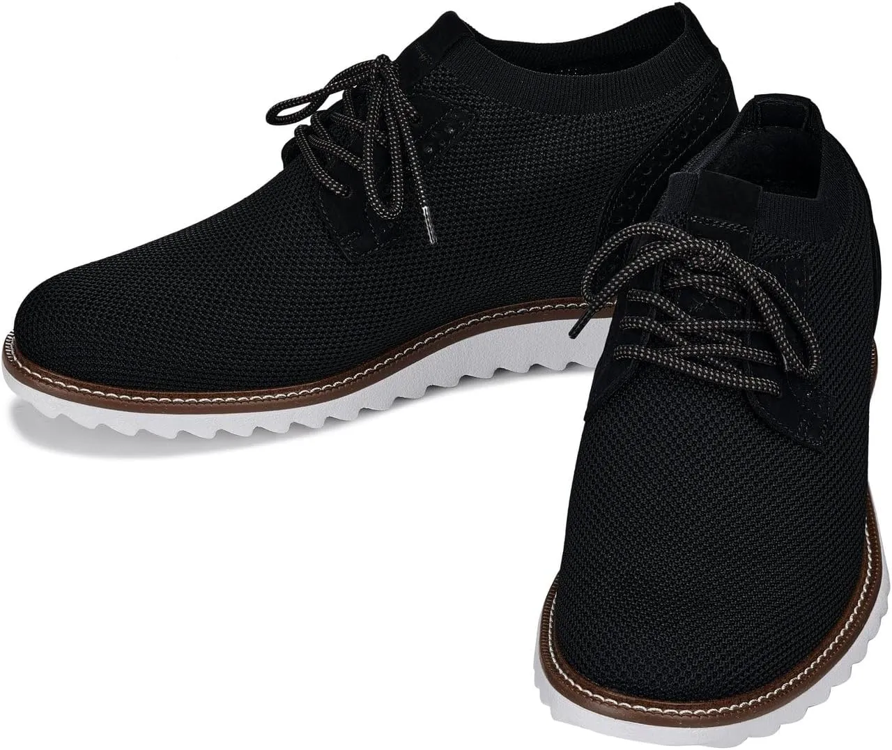 CALTO Men's Invisible Height Increasing Elevator Shoes - Noir Black Lightweight Lace-up Casual Derby - 3.2 Inches Taller - J1502 - Size 7 D(M) US