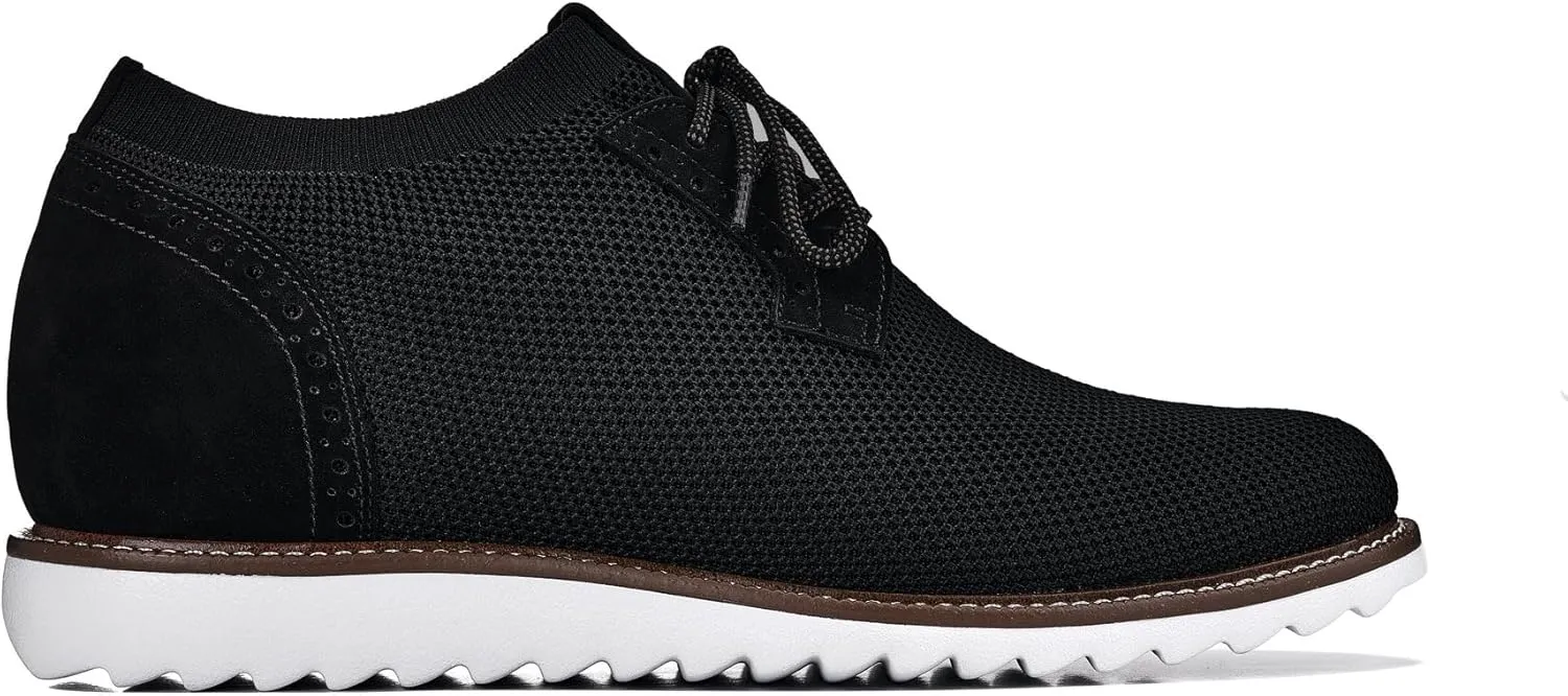 CALTO Men's Invisible Height Increasing Elevator Shoes - Noir Black Lightweight Lace-up Casual Derby - 3.2 Inches Taller - J1502 - Size 7 D(M) US