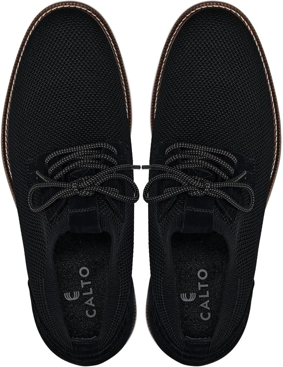 CALTO Men's Invisible Height Increasing Elevator Shoes - Noir Black Lightweight Lace-up Casual Derby - 3.2 Inches Taller - J1502 - Size 7 D(M) US