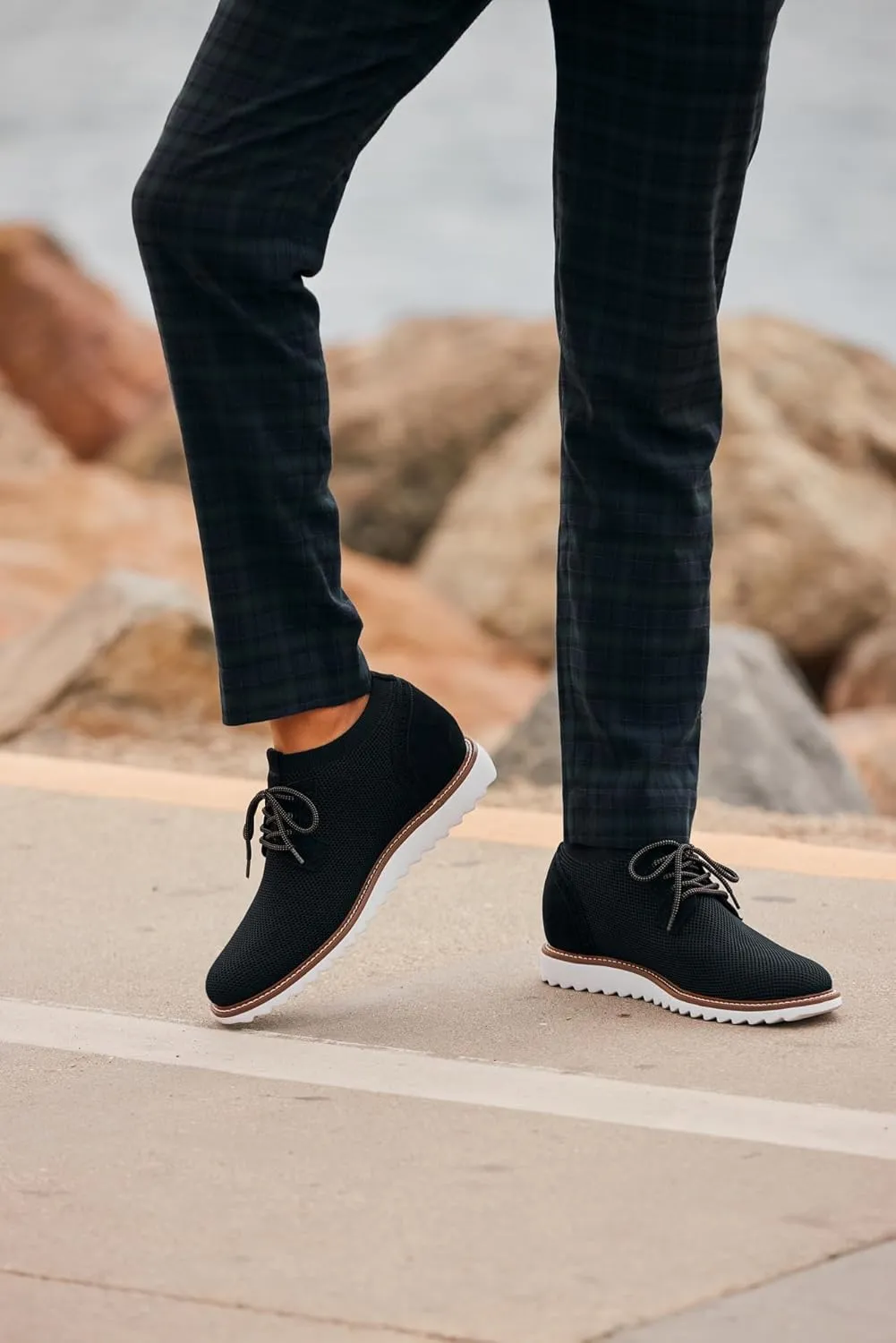 CALTO Men's Invisible Height Increasing Elevator Shoes - Noir Black Lightweight Lace-up Casual Derby - 3.2 Inches Taller - J1502 - Size 7 D(M) US