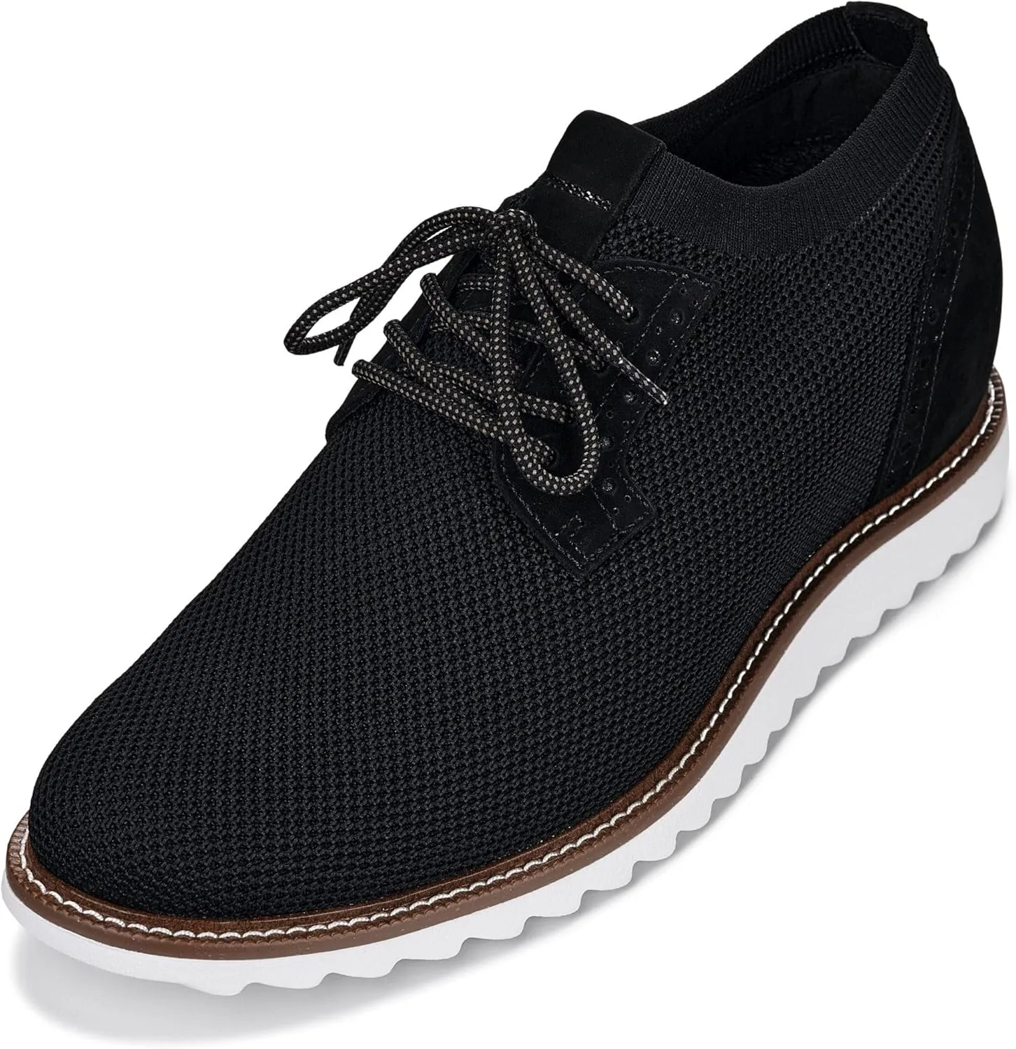 CALTO Men's Invisible Height Increasing Elevator Shoes - Noir Black Lightweight Lace-up Casual Derby - 3.2 Inches Taller - J1502 - Size 7 D(M) US