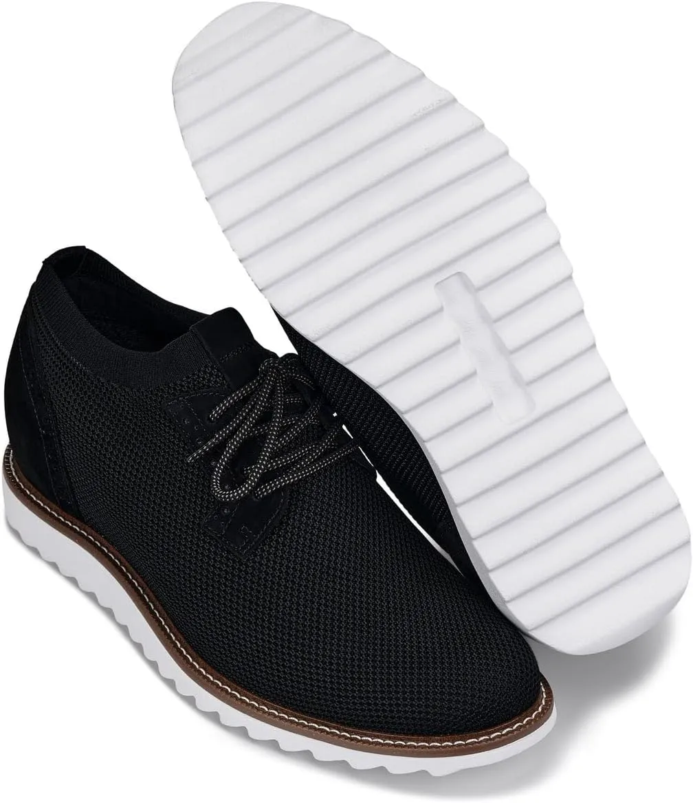 CALTO Men's Invisible Height Increasing Elevator Shoes - Noir Black Lightweight Lace-up Casual Derby - 3.2 Inches Taller - J1502 - Size 7 D(M) US