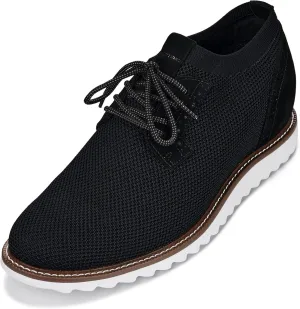 CALTO Men's Invisible Height Increasing Elevator Shoes - Noir Black Lightweight Lace-up Casual Derby - 3.2 Inches Taller - J1502 - Size 7 D(M) US