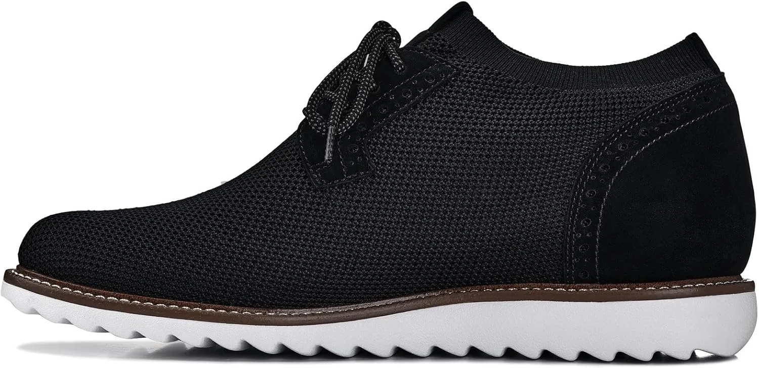 CALTO Men's Invisible Height Increasing Elevator Shoes - Noir Black Lightweight Lace-up Casual Derby - 3.2 Inches Taller - J1502 - Size 7 D(M) US