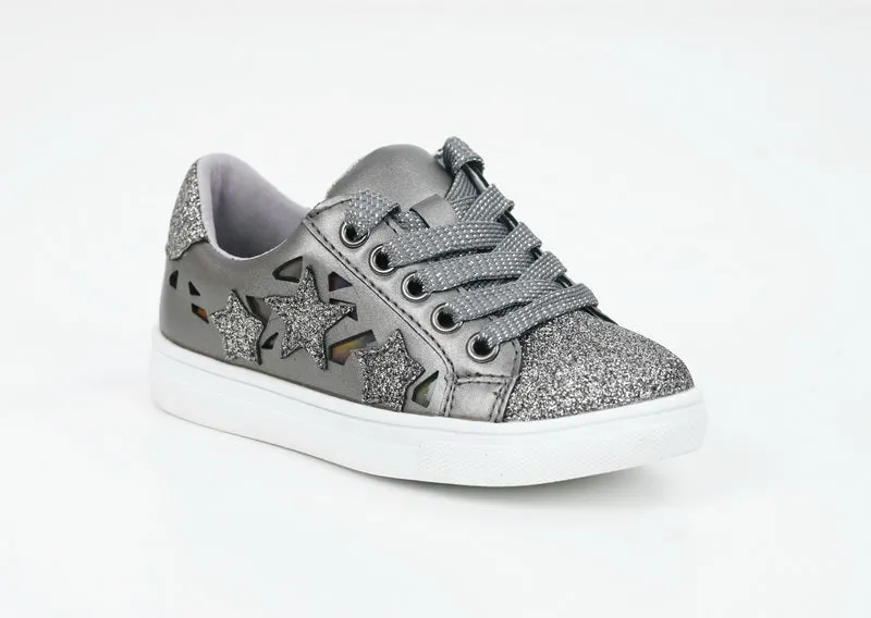 Caris infants lace up glitter sneaker pewter