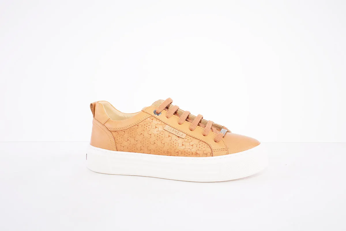 CARMELA - 68445 FLAT LACE UP FASHION SHOE - TAN