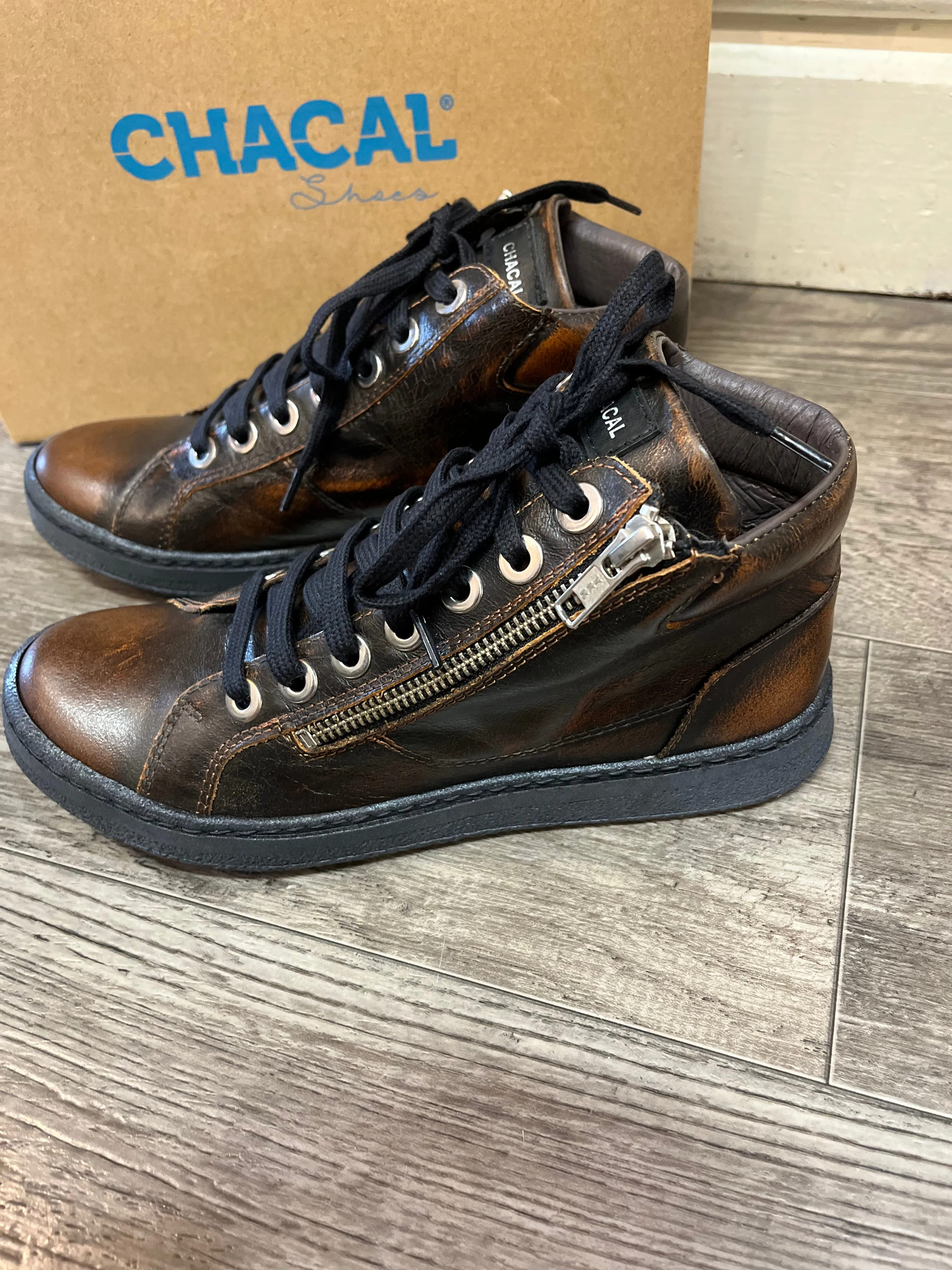 Chacal 5706-N Century Ocre Brown High Top Lace Up Shoes